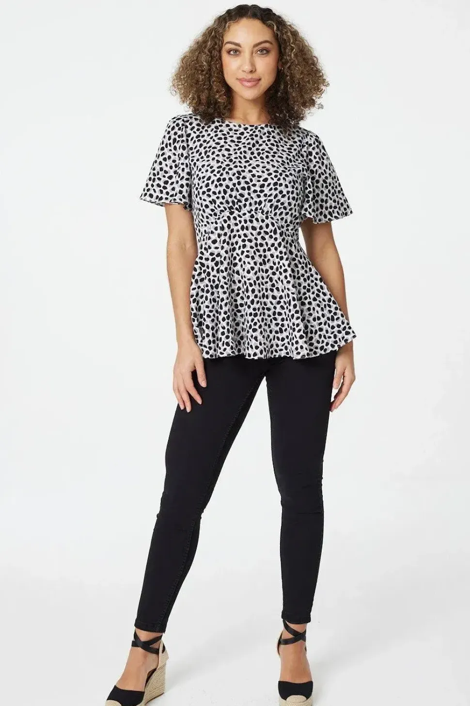 Ditsy Print Short Sleeve Peplum Top