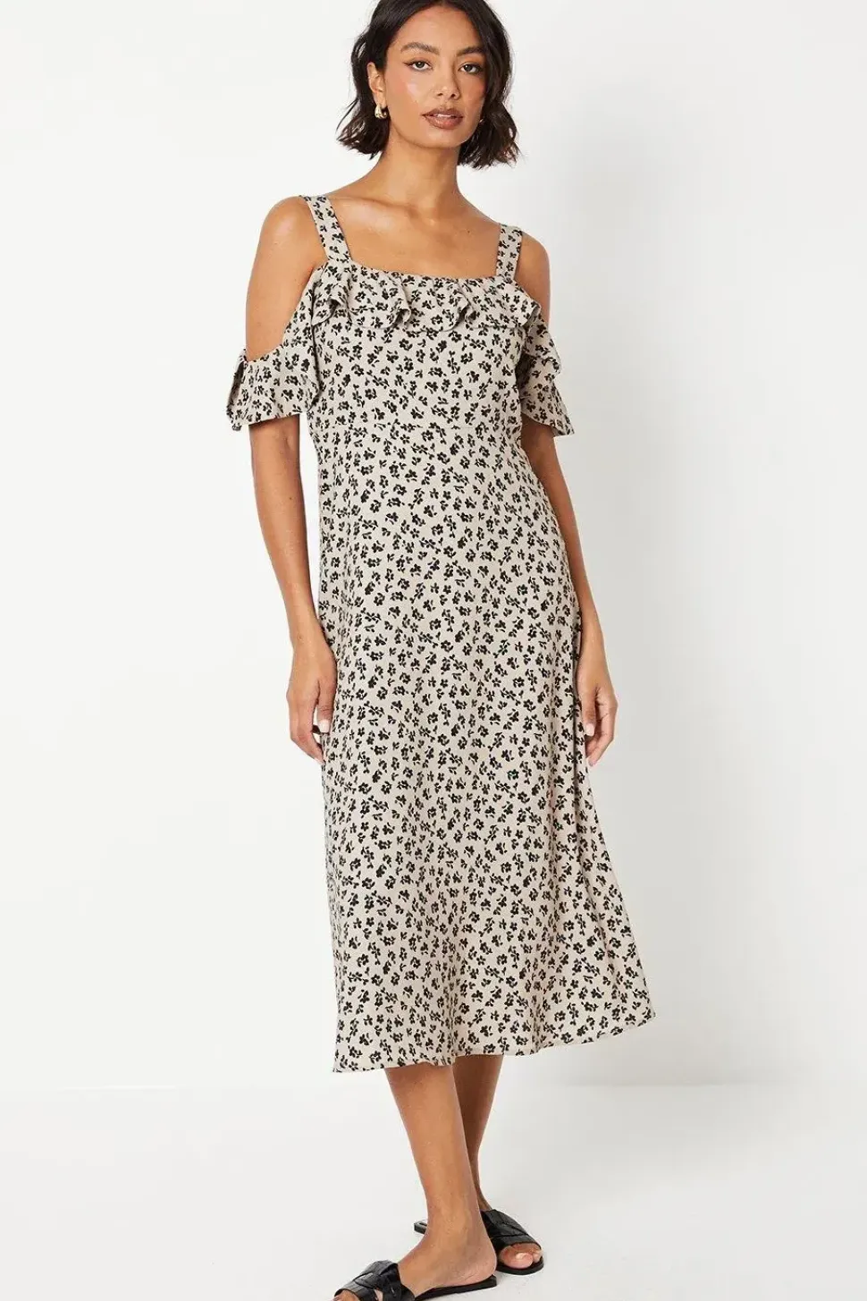 Ditsy Ruffle Strappy Bardot Midi