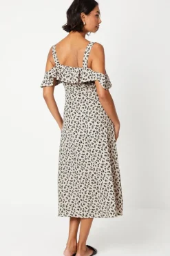 Ditsy Ruffle Strappy Bardot Midi