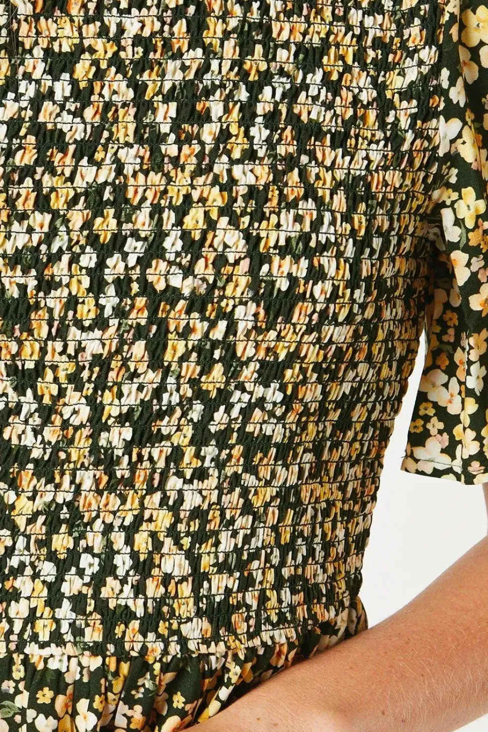 Ditsy Shirred Bodice Flutter Sleeve Mini Dress