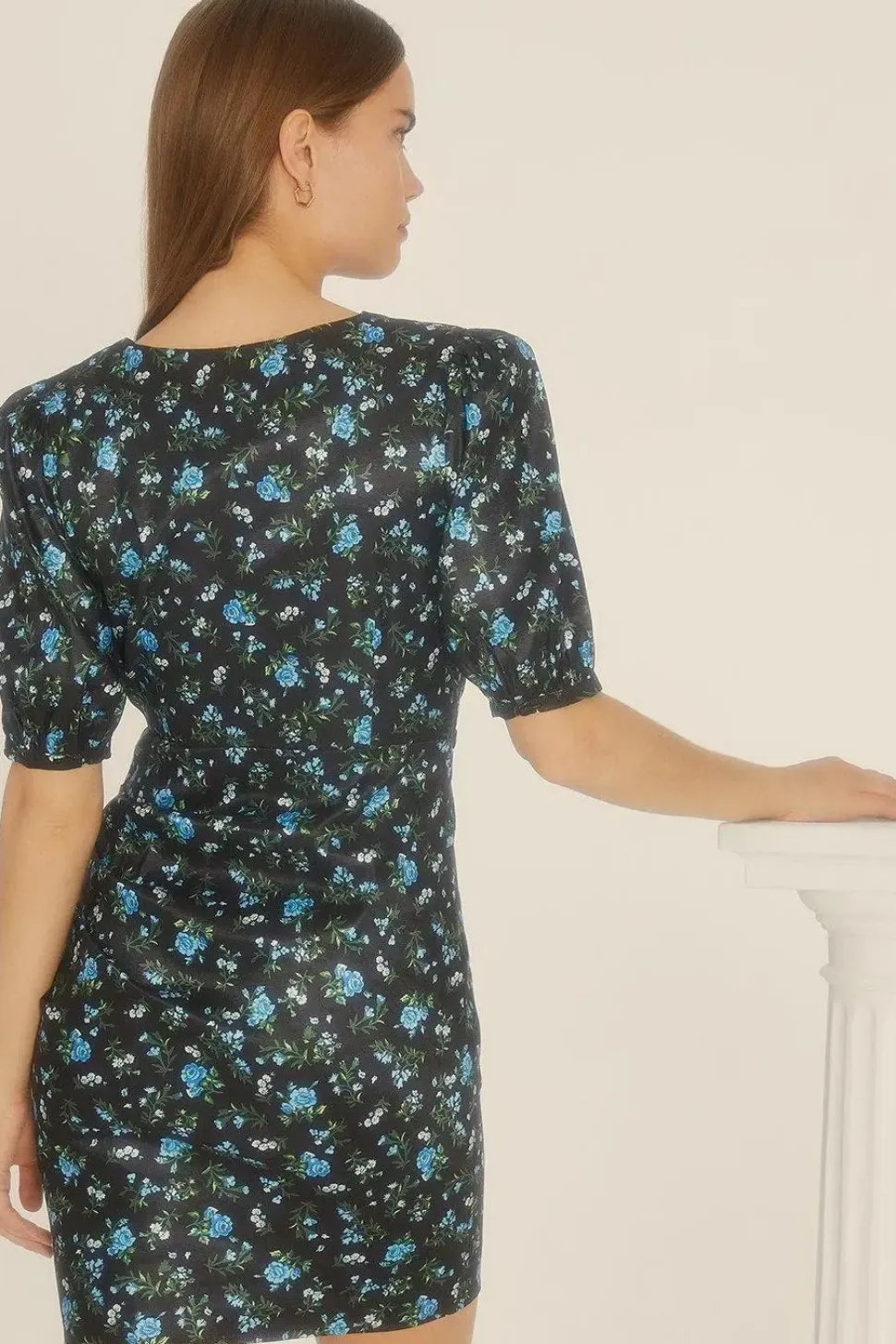 Ditsy Taffeta Ruched Side Mini Dress