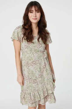 Ditsy Wrap Front Short Dress