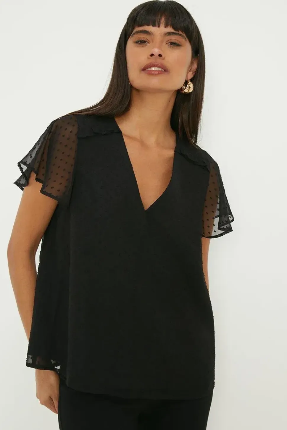 Dobby Chiffon Angel Sleeve Blouse