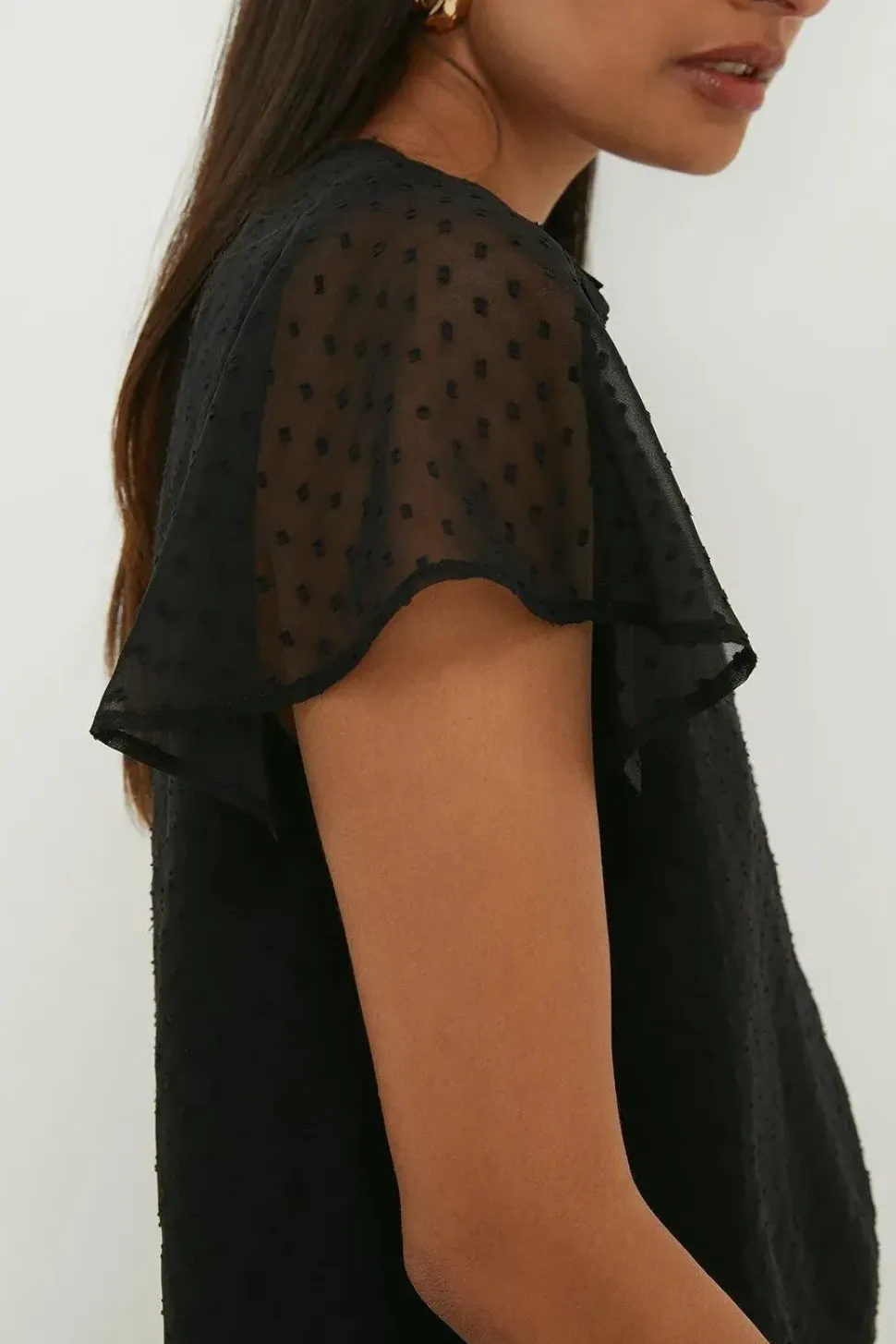 Dobby Chiffon Angel Sleeve Blouse