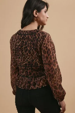 Dobby Chiffon Contrast Detail Button Through Blouse