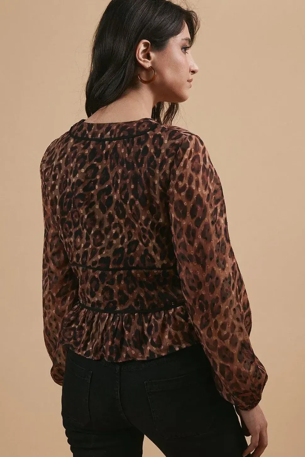 Dobby Chiffon Contrast Detail Button Through Blouse