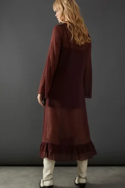 Dobby Chiffon Frill Hem Midi Dress