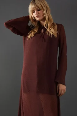 Dobby Chiffon Frill Hem Midi Dress