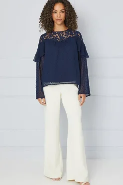 Dobby Chiffon Lace Trim Blouse