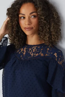 Dobby Chiffon Lace Trim Blouse