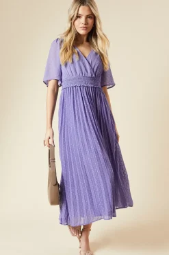 Dobby Chiffon Pleated Wrap Dress