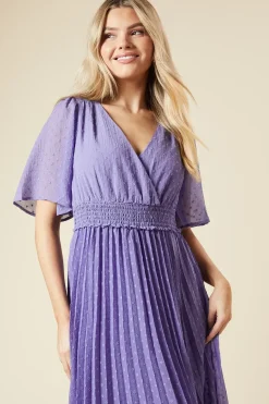 Dobby Chiffon Pleated Wrap Dress