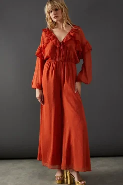 Dobby Chiffon Ruffle Waisted Jumpsuit