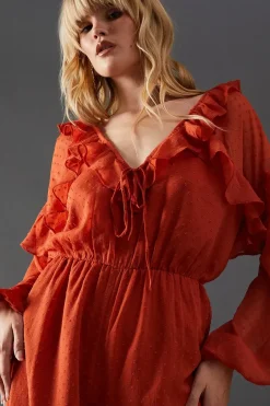Dobby Chiffon Ruffle Waisted Jumpsuit