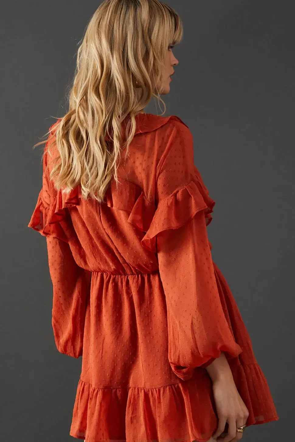 Dobby Chiffon Ruffle Waisted Mini