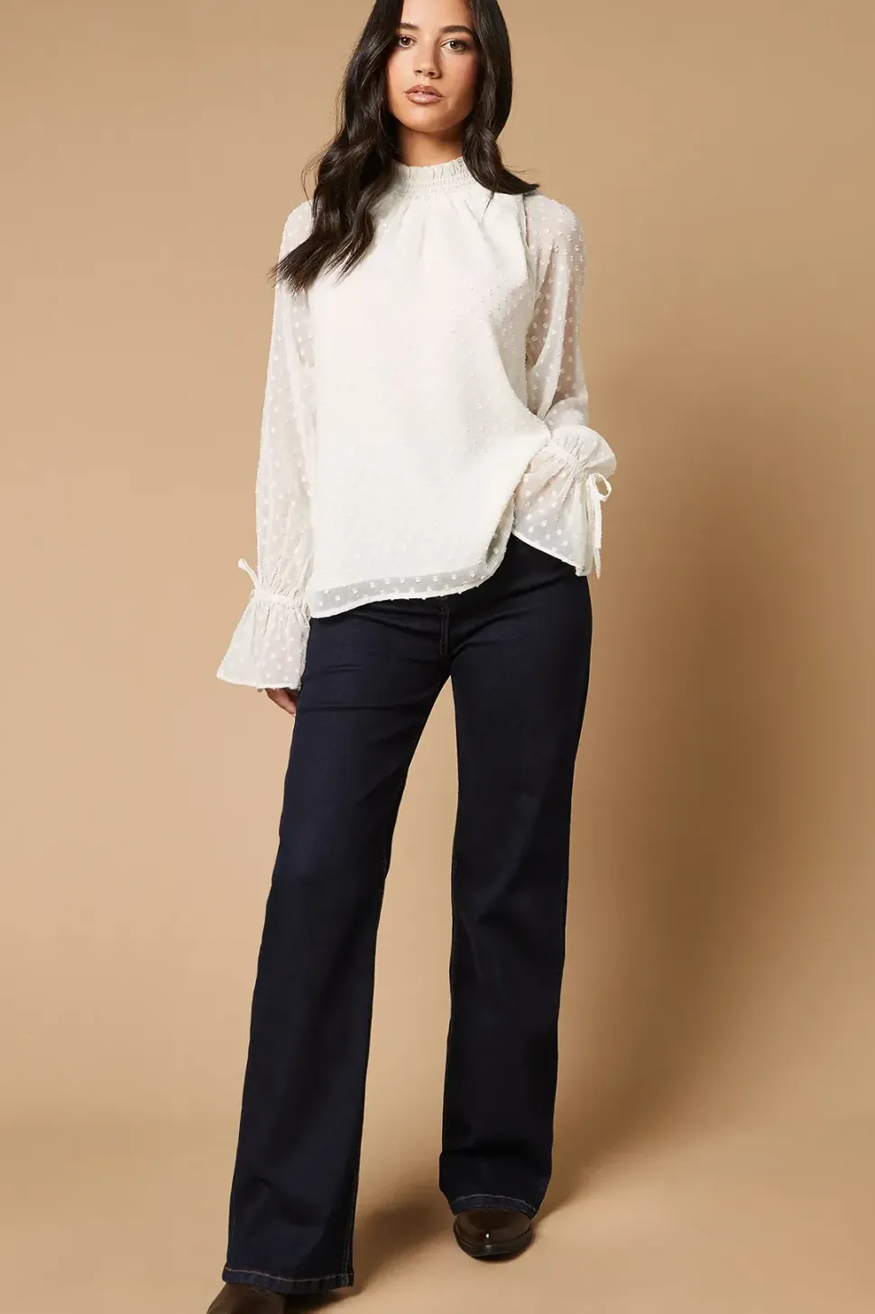 Dobby Chiffon Tie Cuff Blouse