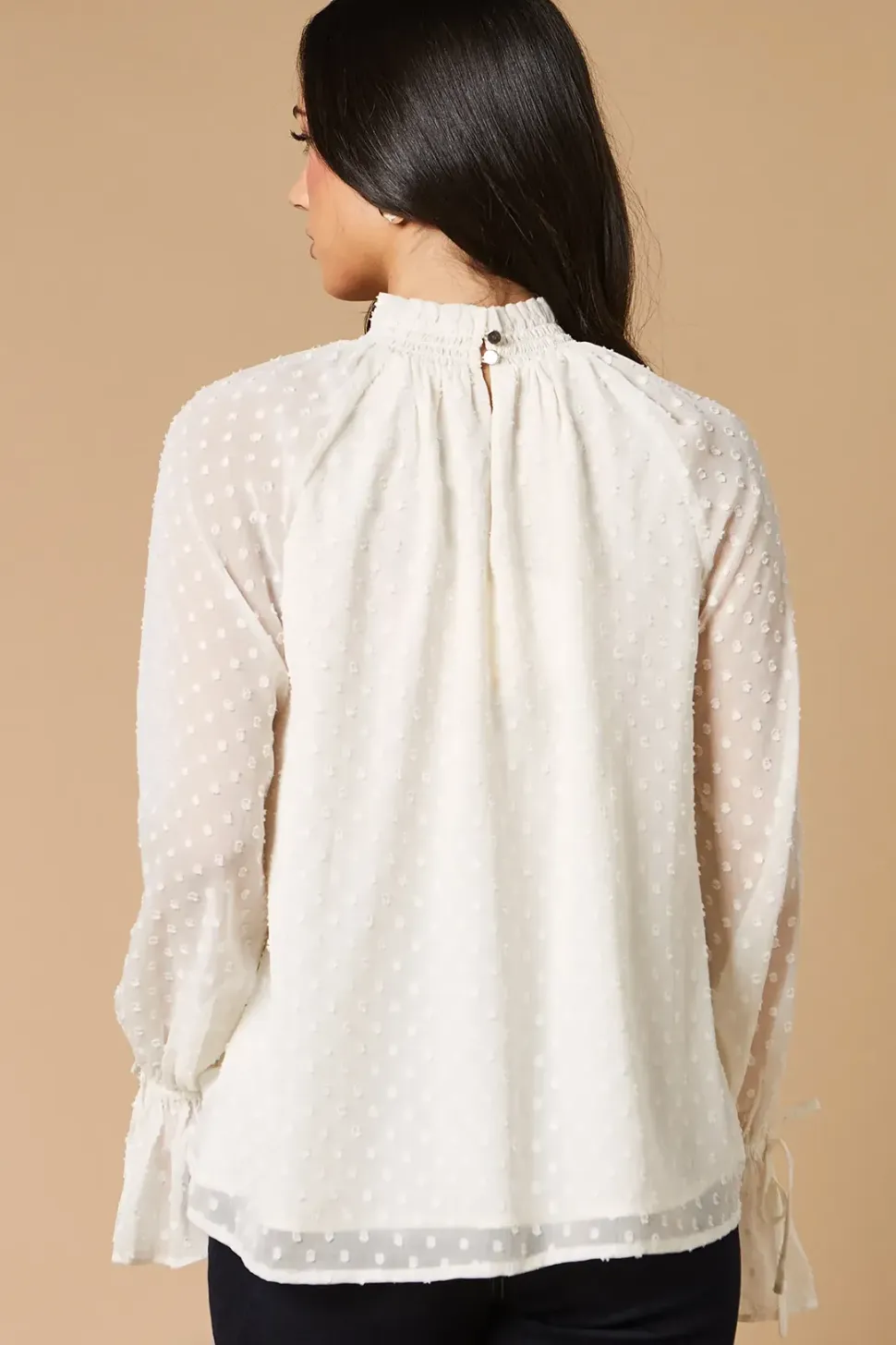 Dobby Chiffon Tie Cuff Blouse