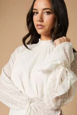 Dobby Chiffon Tie Cuff Blouse
