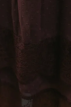 Dobby Chiffon Tie Neck Lace Hem Mini Dress