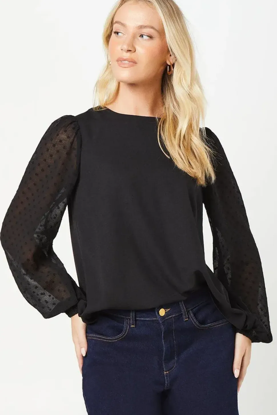 Dobby Contrast Sleeve Blouse