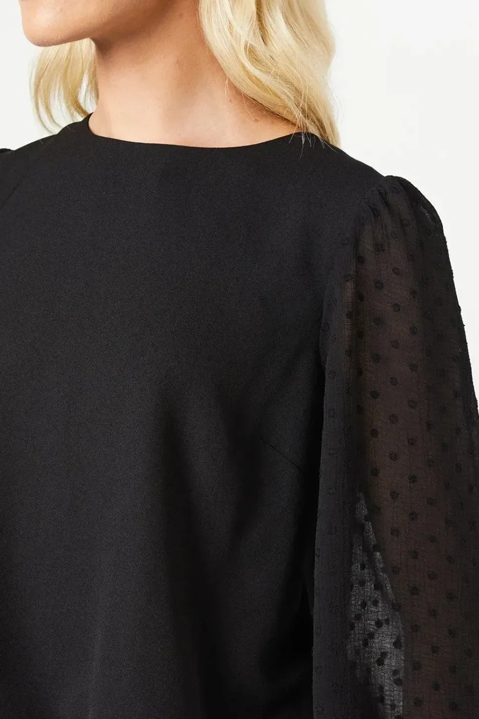 Dobby Contrast Sleeve Blouse