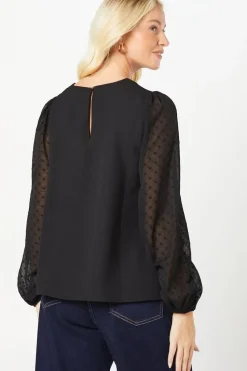 Dobby Contrast Sleeve Blouse