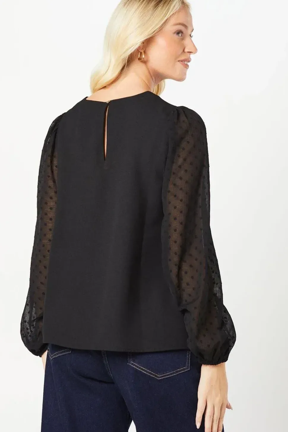 Dobby Contrast Sleeve Blouse