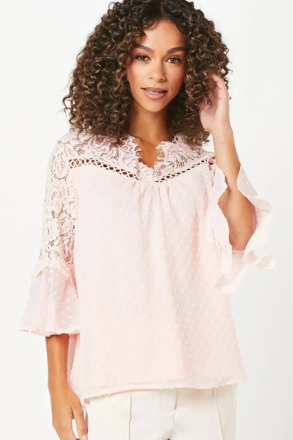 Dobby Lace Yoke Blouse