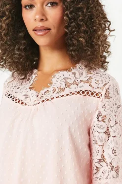 Dobby Lace Yoke Blouse