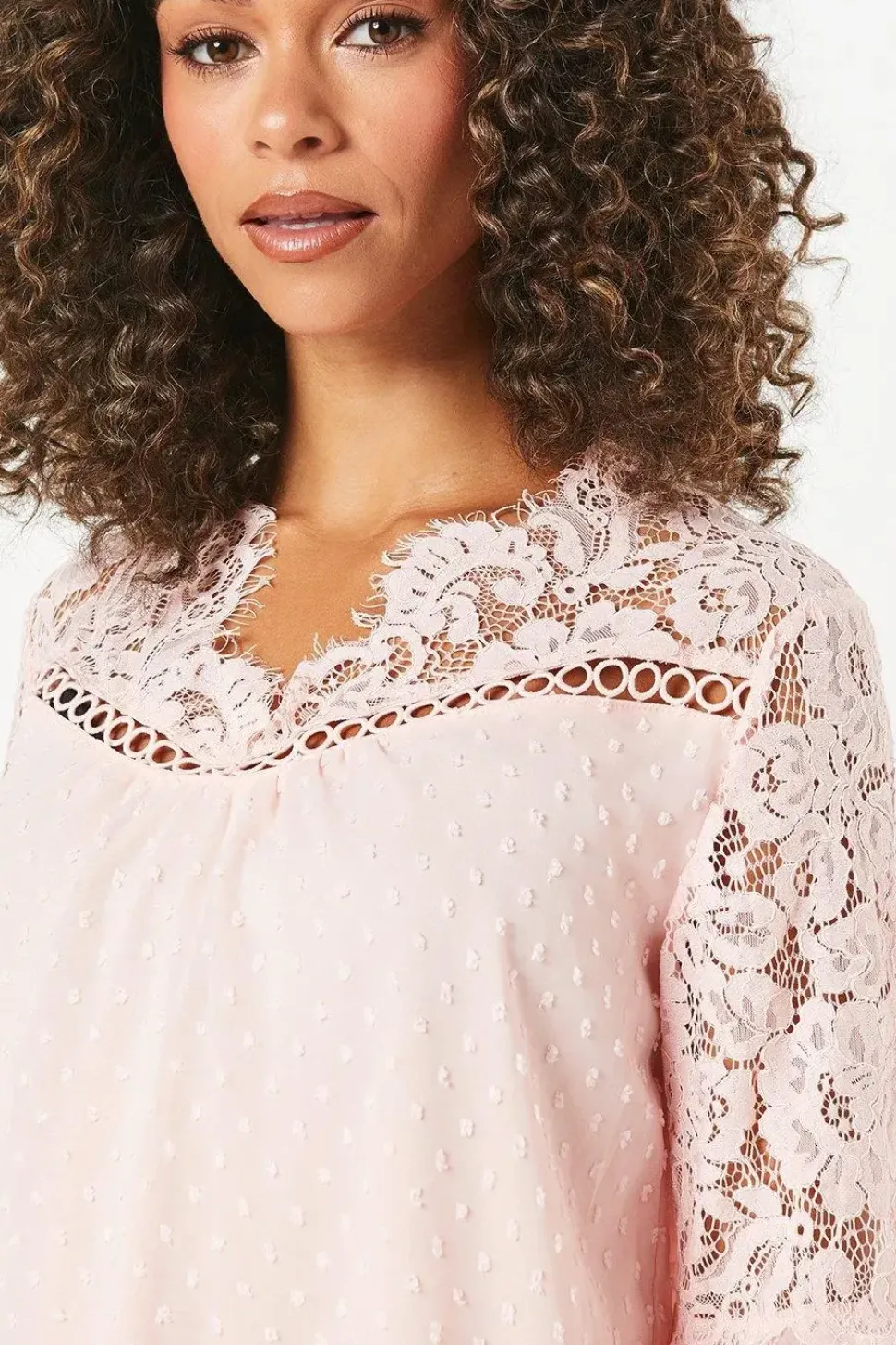 Dobby Lace Yoke Blouse