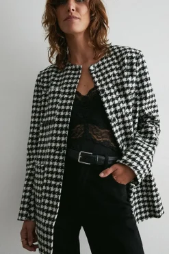 Dogstooth Tweed Long Line Jacket