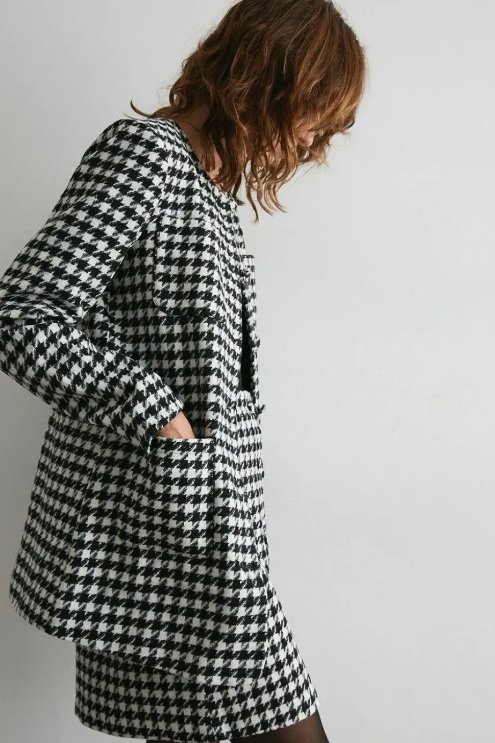 Dogstooth Tweed Long Line Jacket