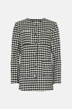 Dogstooth Tweed Long Line Jacket