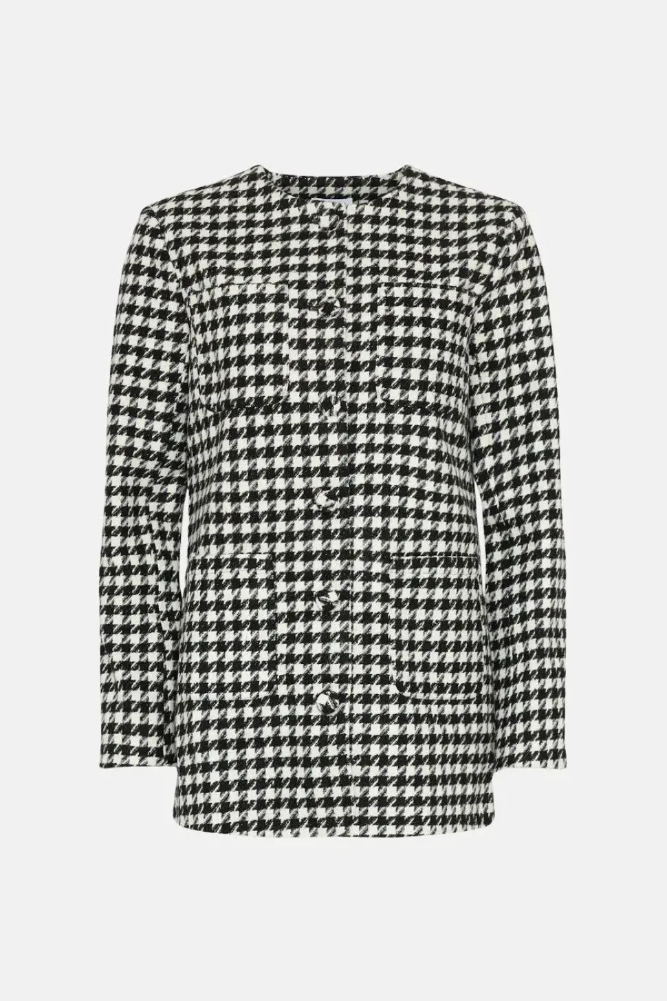 Dogstooth Tweed Long Line Jacket