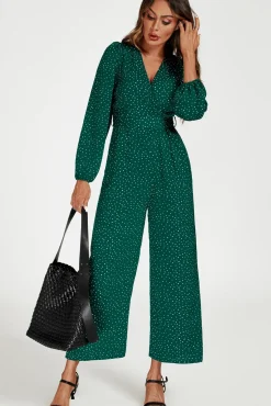 Dot Print Wrap Jumpsuit In Green