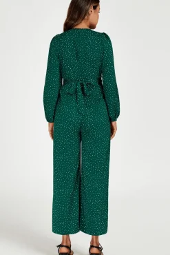 Dot Print Wrap Jumpsuit In Green