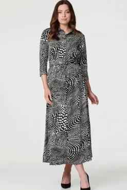 Dotty Print 3/4 Sleeve Shirt Dress