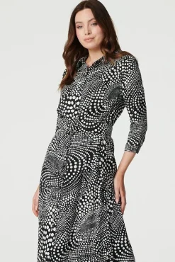 Dotty Print 3/4 Sleeve Shirt Dress