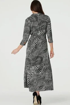 Dotty Print 3/4 Sleeve Shirt Dress