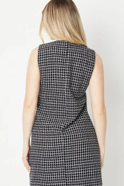 Double Breasted Boucle Check Shift Dress