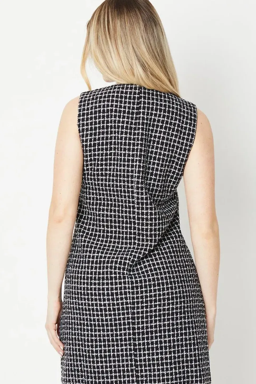 Double Breasted Boucle Check Shift Dress