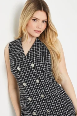 Double Breasted Boucle Check Shift Dress