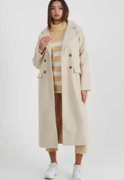 Double Breasted Faux Wool Longline Coat