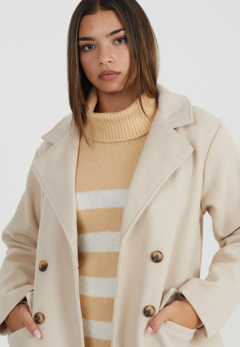 Double Breasted Faux Wool Longline Coat