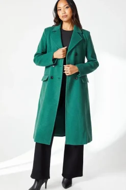Double Breasted Fitted Faux Wool Midi Coat