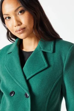 Double Breasted Fitted Faux Wool Midi Coat
