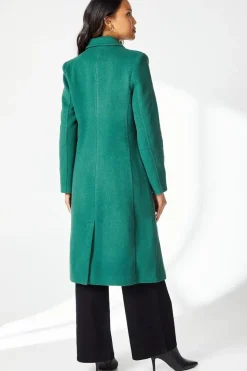 Double Breasted Fitted Faux Wool Midi Coat