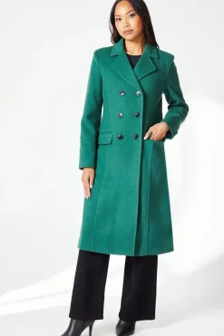Double Breasted Fitted Faux Wool Midi Coat