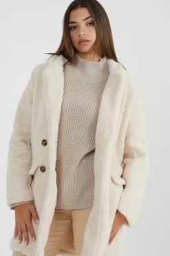 Double Breasted Longline Faux Fur Jacket