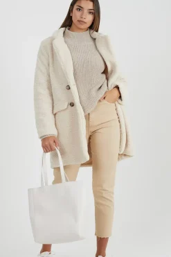 Double Breasted Longline Faux Fur Jacket